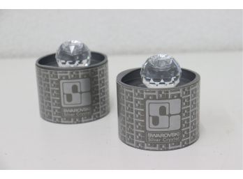 Two Round Faceted Candle Holders - Swarovski Silver Crystal A-6112 Wattens/Tirol - Austria - Original Boxes