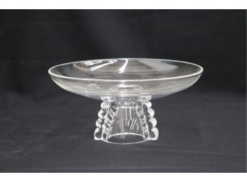 Steuben Post-Modern Style Crystal Glass Shallow Bowl On Memphis Milano Style Pedestal