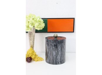 Vintage MCM Faux Marble Ice Bucket With Ball Finial Lid