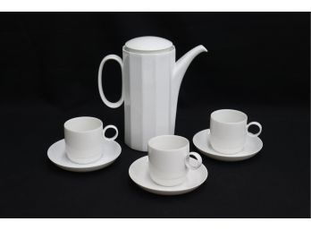 Vintage Rosenthal Studio-Linie White  Fluted Coffee Pot With 3 Cups/saucers
