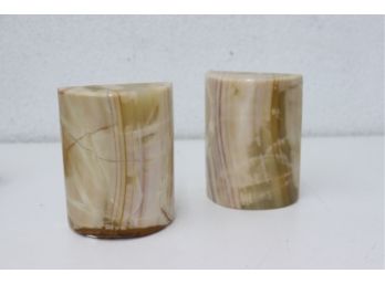 Smooth Alabaster Demi-Lune Column Bookends