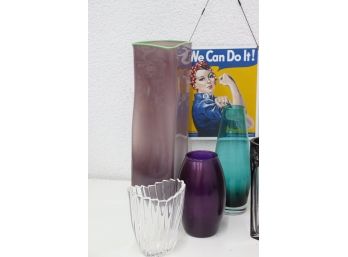 Mixed Lot Of 10 Glass Vases And 1 Glass Finger Loop Candleholder