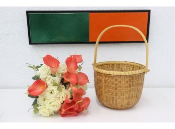 Rattan And Bent Bamboo Pail Style Basket