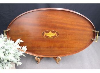 Edwardian Style Mahogany Oval Serving Tray In The Style Of Manning Bowman & Co.