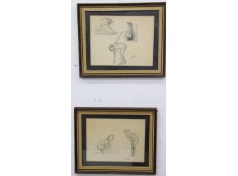 Two Framed Pencil Sketch Studies Of Female Forms, Signed And Dated