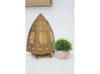 Vintage Art Nouveau Style Slag Glass Table Candle Lantern