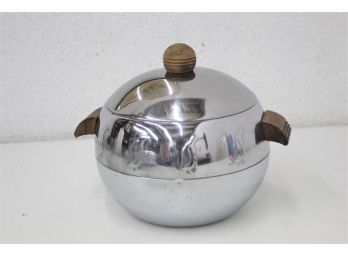 3 Of 3 MCM Penguin Cold/Hot Server Bucket By West Bend Aluminum, Polished Finish, Brown Handles