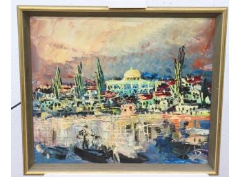 Morris Katz Original Oil On Masonite - View Of Jerusalem - Signed And Dated  1989