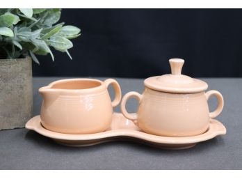 Fiesta Homer Laughlin Apricot Creamer & Sugar Bowl Set Tray