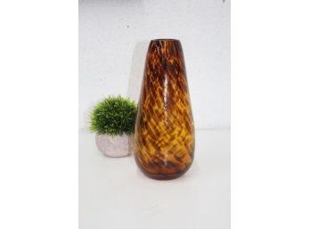 Hand Blown Brown/Amber Tortoise Thick Wall Glass Vase