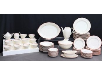 Large Group Lot Of Plateware - Coral Red Banded Rim OPCO Syracuse China (numerous, But Incomplete)