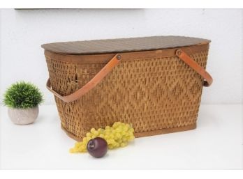 Vintage Red-Man Quality Wicker Picnic Basket