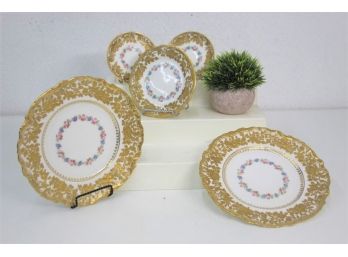Five Gilt Low Relief Overlay Ovington Bros. NY/H&Co England Plates