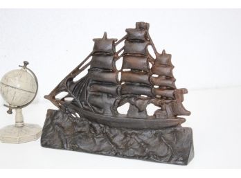 Painted Cast Iron Three Mast Schooner Door Stop-Large