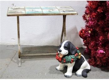 Vintage Harp Scroll Wrought Iron Table With Wild Duck Tiles Top (tiles Are Cracked)