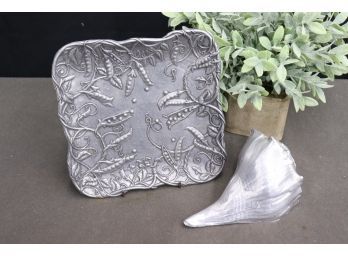 Carson Statesmetal Peapod And Shoots Tray And Cast Aluminum Whelk Shell