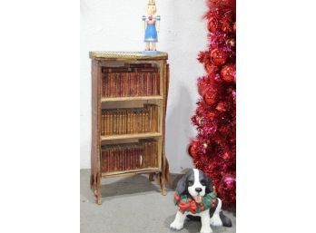 Leather Bound Shakespeare & New Testament Books In Bookshelf Of Three Shelf Decorated Leather Skin Mirror Top