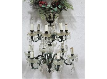 Superb Verdigris Patina Double Tier 12 Candle Chandelier - Must Be Rewired