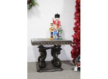 Baroque Revival Ornate Formed Swan Scroll Wood Side Table