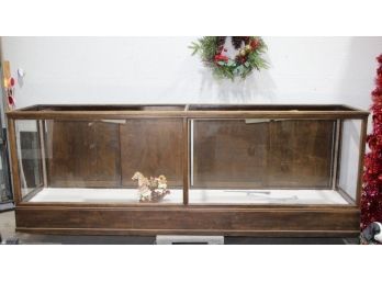 Vintage Twelve Foot Wood Display Case - Missing Top Glass And Side Glass)