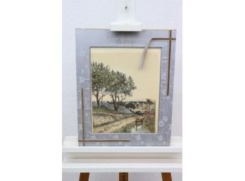 Vintage Pstoral Countryside Color Print, Mounted On Cardboard