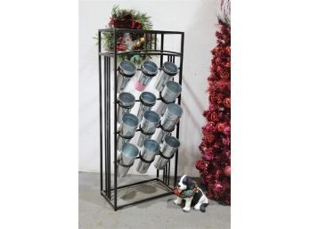 Black Wrought Iron Four Tier Twelve Metal Bucket Flower Display Stand