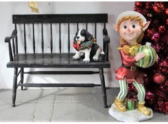 Vintage Painted Black Deacons Bench, Scuffed In All The Right Places