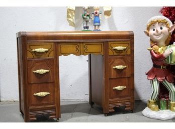 Vintage Deco Style Waterfall Vanity With Grand Double Ellipse Bail Pulls With Mirror