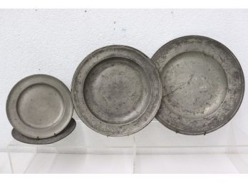 3 Vintage Pewter Plates