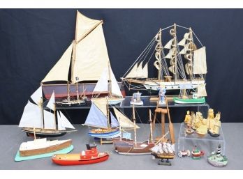 Group Lot Of Large Ship And Small Boat Models And Nautical Figurines