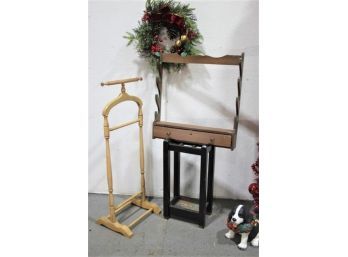 Copper Bottom Umbrella Stand, Small Wood Valet, Vintage Gun Rack