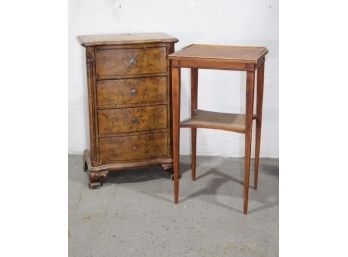 Stencil Pained Bow Front 3 Drawer Bedside Chest And Mahogany Two Tier Small Side Table