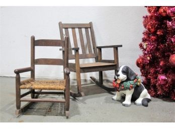 Two Vintage Oak Children's Size Rocking Chairs