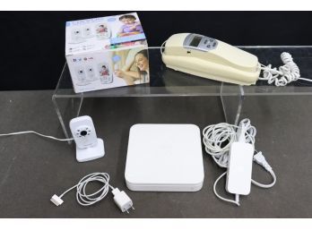 Corded Curtis LANDLINE Phone, Apple AirPort Extreme Base Station, Baby Monitor, 1st Gen Apple Device USB Plug