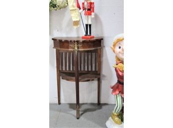 Demi-Lune Tripod Console Table With Shaped Under Tier And Mission Slat Gallery.