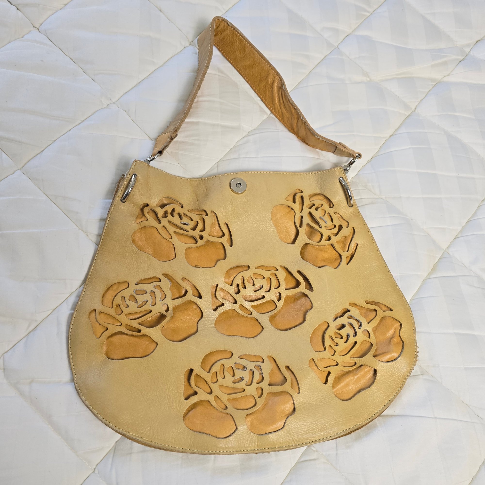 PRADA leather Flower Rose Handbag black
