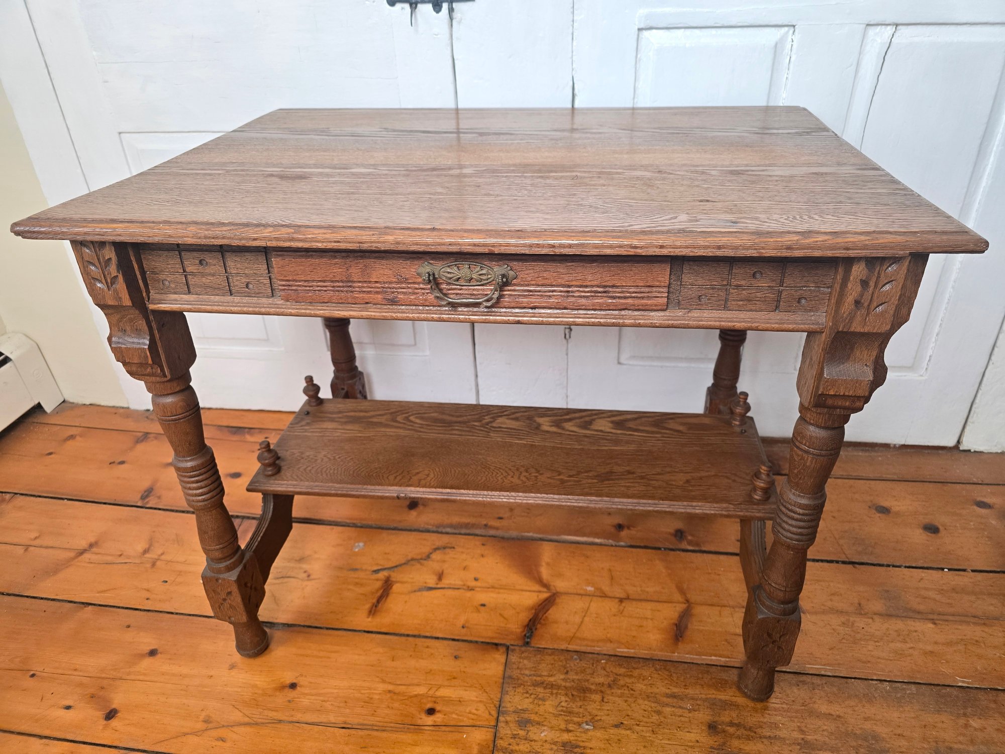 Antique 36" Carved Oak Writing Desk / Library Table #11188 ...