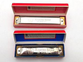Pair Of Hohner Marine Band Harmonicas W/ Original Boxes C. ~1960s