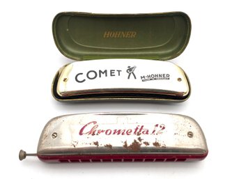 Pair Of Hohner Harmonicas - Comet & Chrometta 12, C. ~1960s