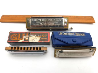 Hohner Harmonica Lot - Chromonica, Blues Harp, And Great Little Harp - C. 1960s
