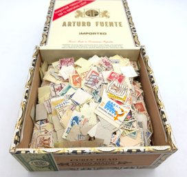 Old Cigar Box Full Of Vintage Misc. World Postage Stamps