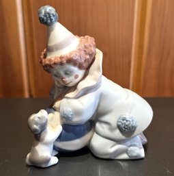 LLADRO Spain #5278 'Pierrot With Puppy' Porcelain Clown Figurine With Dog