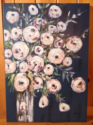 Large 40' Canvas Floral Still Life Oil Painting, Signed 'Kaden'