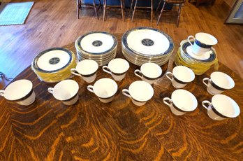 ($$$) Royal Doulton Carlyle Fine China Estate Set - Blue & Gold Floral Pattern, C. ~1960s-1980s ($$$)