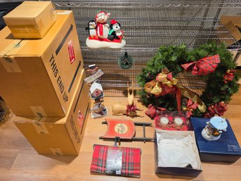 Christmas Lot - Wreaths, Candles, Table Runner, Reindeer, Birdhouse Decoration, Misc.