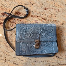 Patricia Nash Blue Embossed Leather Crossbody Bag
