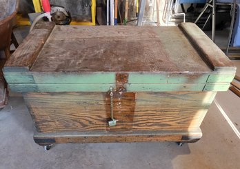 Vintage Rustic Tool Storage Chest On Wheels