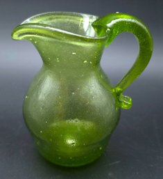 Hand Blown Green Glass 5.5' Cream Pitcher, C. 1940s-1960s