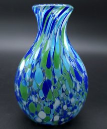 Blue & Green Confetti Pattern Art Glass Vase, 6'