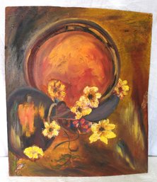 Vintage Abstract Floral Still Life Painting, Oil On Board